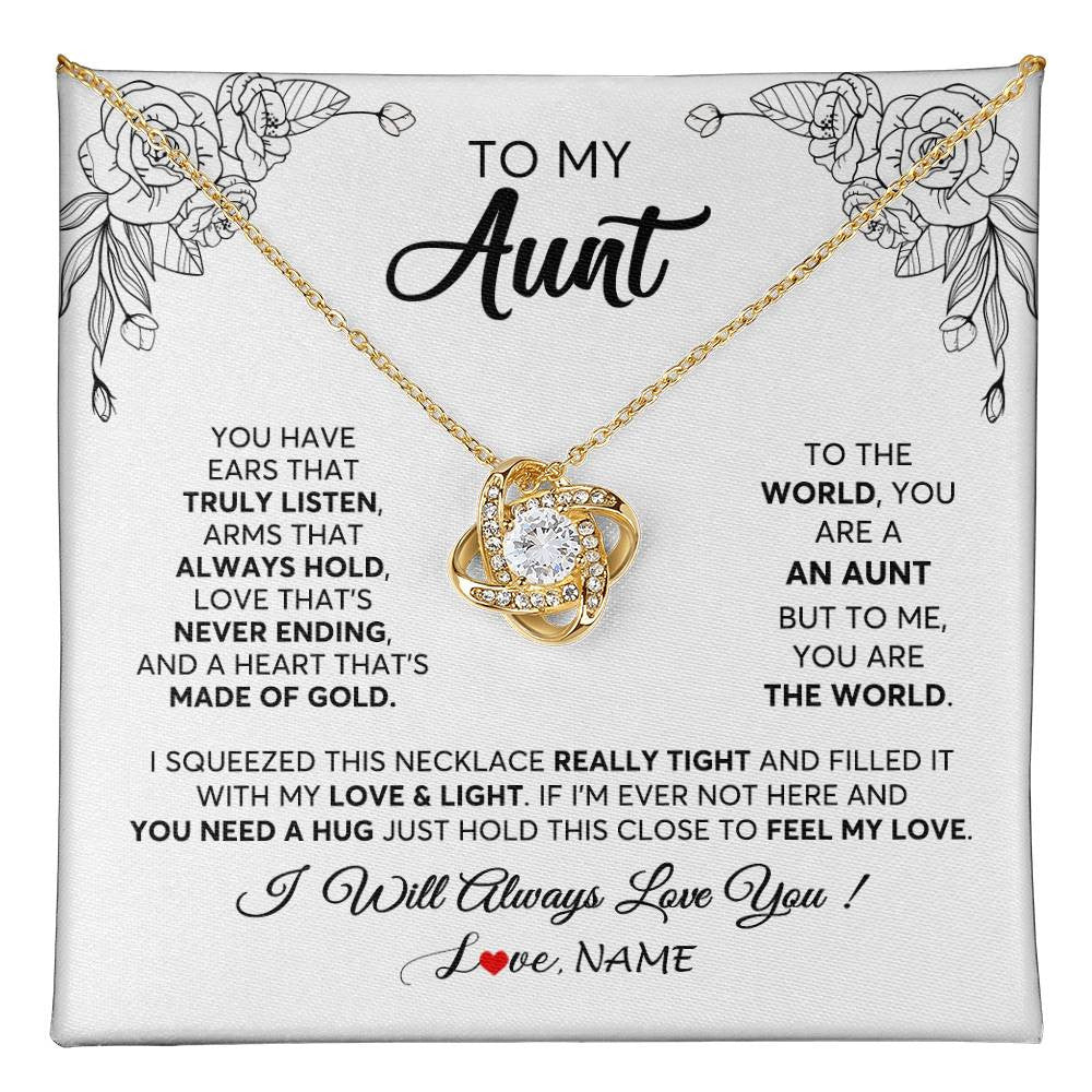 Love Knot Necklace 18K Yellow Gold Finish | 1 | Personalized To My Aunt Necklace From Niece Nephew Hold This Close Feel My Love Aunt Birthday Mothers Day Christmas Jewelry Customized Gift Box Message Card | teecentury