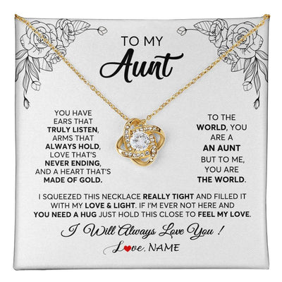 Love Knot Necklace 18K Yellow Gold Finish | 1 | Personalized To My Aunt Necklace From Niece Nephew Hold This Close Feel My Love Aunt Birthday Mothers Day Christmas Jewelry Customized Gift Box Message Card | teecentury