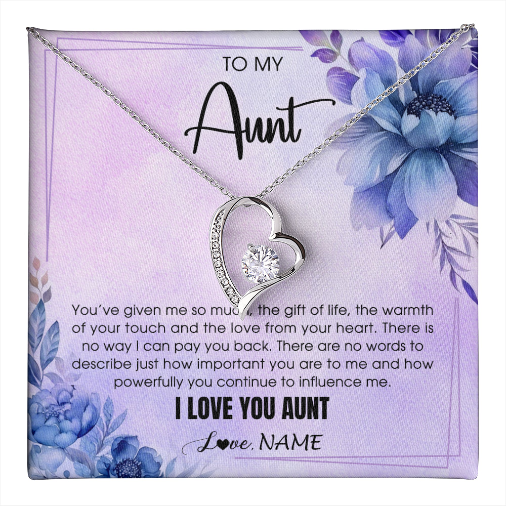 Forever Love Necklace 14K White Gold Finish | 1 | Personalized To My Aunt Necklace From Niece Nephew I Love You Aunt Birthday Gifts Mothers Day Thanksgiving Christmas Jewelry Customized Gift Box Message Card | teecentury