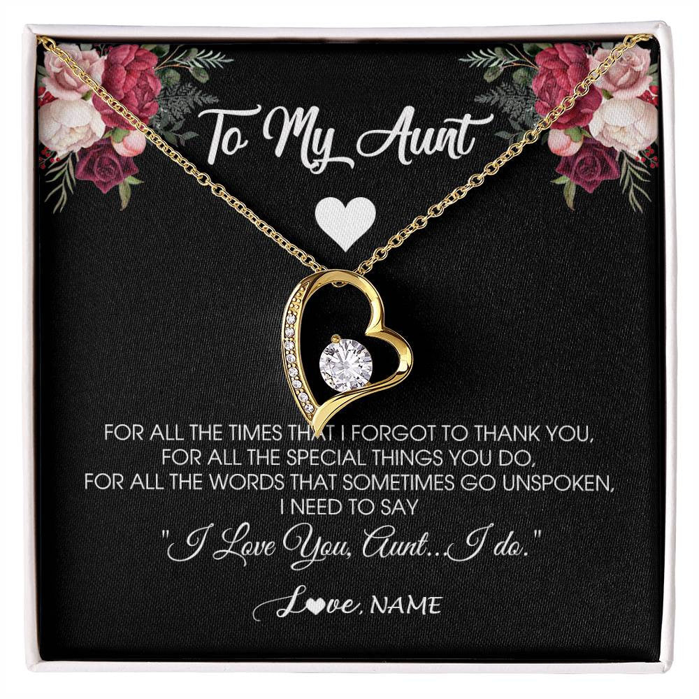 Forever Love Necklace 18K Yellow Gold Finish | Personalized To My Aunt Necklace From Niece Nephew I Need To Say I Love You Aunt Jewelry Birthday Mothers Day Christmas Customized Message Card | teecentury