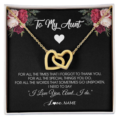 Interlocking Hearts Necklace 18K Yellow Gold Finish | Personalized To My Aunt Necklace From Niece Nephew I Need To Say I Love You Aunt Jewelry Birthday Mothers Day Christmas Customized Message Card | teecentury