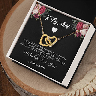 Interlocking Hearts Necklace 18K Yellow Gold Finish | Personalized To My Aunt Necklace From Niece Nephew I Need To Say I Love You Aunt Jewelry Birthday Mothers Day Christmas Customized Message Card | teecentury