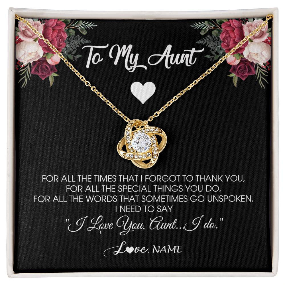 Love Knot Necklace 18K Yellow Gold Finish | Personalized To My Aunt Necklace From Niece Nephew I Need To Say I Love You Aunt Jewelry Birthday Mothers Day Christmas Customized Message Card | teecentury