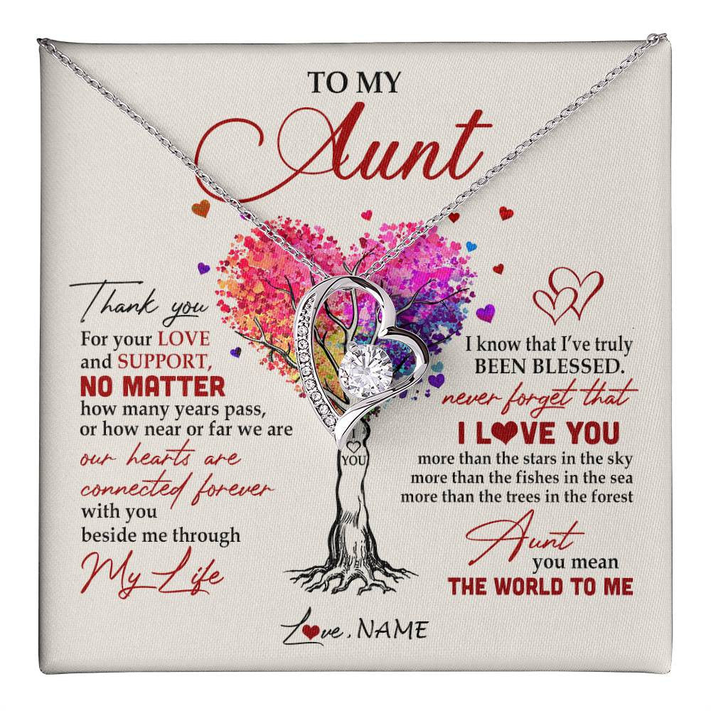 Forever Love Necklace 14K White Gold Finish | 1 | Personalized To My Aunt Necklace From Niece Nephew Never Forget That I Love You You Mean The World Aunt Birthday Mothers Day Christmas Customized Gift Box Message Card | teecentury