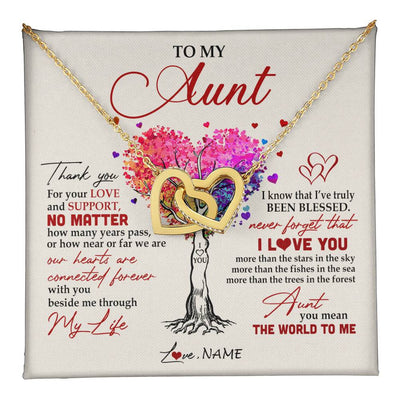 Interlocking Hearts Necklace 18K Yellow Gold Finish | 1 | Personalized To My Aunt Necklace From Niece Nephew Never Forget That I Love You You Mean The World Aunt Birthday Mothers Day Christmas Customized Gift Box Message Card | teecentury