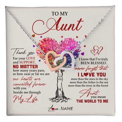 Interlocking Hearts Necklace Stainless Steel & Rose Gold Finish | 1 | Personalized To My Aunt Necklace From Niece Nephew Never Forget That I Love You You Mean The World Aunt Birthday Mothers Day Christmas Customized Gift Box Message Card | teecentury