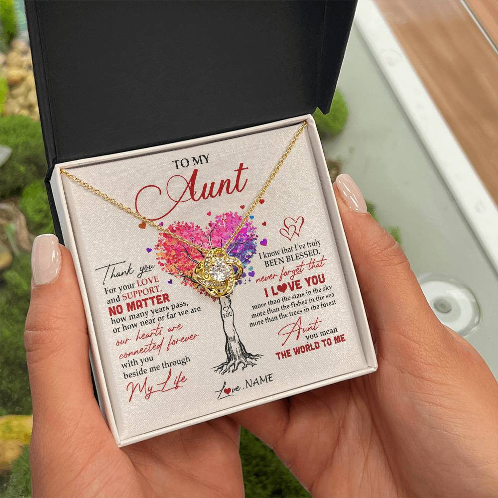 Love Knot Necklace 18K Yellow Gold Finish | 2 | Personalized To My Aunt Necklace From Niece Nephew Never Forget That I Love You You Mean The World Aunt Birthday Mothers Day Christmas Customized Gift Box Message Card | teecentury