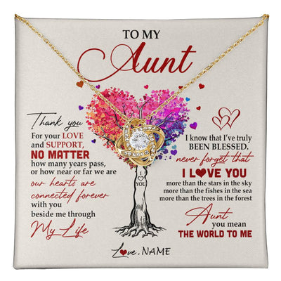 Love Knot Necklace 18K Yellow Gold Finish | 1 | Personalized To My Aunt Necklace From Niece Nephew Never Forget That I Love You You Mean The World Aunt Birthday Mothers Day Christmas Customized Gift Box Message Card | teecentury