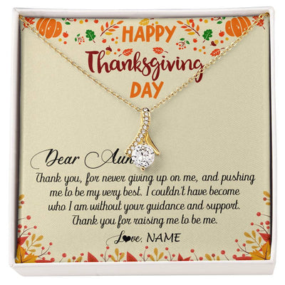 Alluring Beauty Necklace 18K Yellow Gold Finish | 1 | Personalized To My Aunt Necklace From Niece Nephew Thank You For Raising Me Happy Thanksgiving Day Pendant Jewelry Customized Gift Box Message Card | teecentury