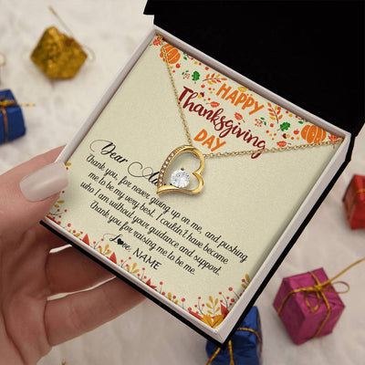 Forever Love Necklace 18K Yellow Gold Finish | 2 | Personalized To My Aunt Necklace From Niece Nephew Thank You For Raising Me Happy Thanksgiving Day Pendant Jewelry Customized Gift Box Message Card | teecentury