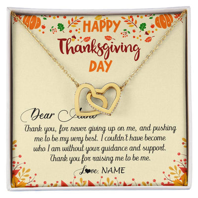 Interlocking Hearts Necklace 18K Yellow Gold Finish | 1 | Personalized To My Aunt Necklace From Niece Nephew Thank You For Raising Me Happy Thanksgiving Day Pendant Jewelry Customized Gift Box Message Card | teecentury