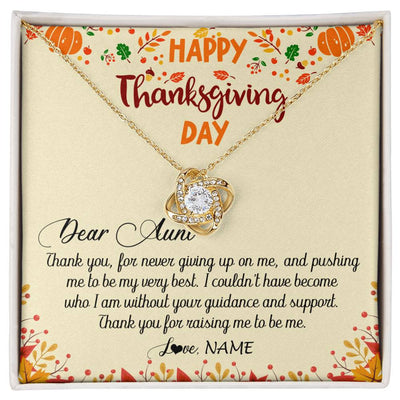 Love Knot Necklace 18K Yellow Gold Finish | 1 | Personalized To My Aunt Necklace From Niece Nephew Thank You For Raising Me Happy Thanksgiving Day Pendant Jewelry Customized Gift Box Message Card | teecentury
