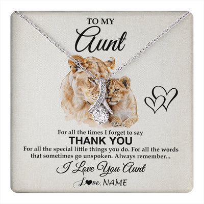 Alluring Beauty Necklace 14K White Gold Finish | 1 | Personalized To My Aunt Necklace From Niece Nephew Thank You Lion Aunt Gift For Mothers Day Birthday Gift Christmas For Aunt Customized Gift Box Message Card | teecentury