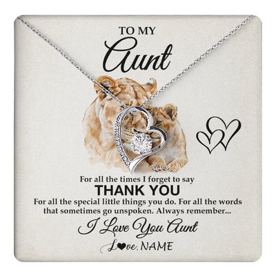 Forever Love Necklace 14K White Gold Finish | 1 | Personalized To My Aunt Necklace From Niece Nephew Thank You Lion Aunt Gift For Mothers Day Birthday Gift Christmas For Aunt Customized Gift Box Message Card | teecentury