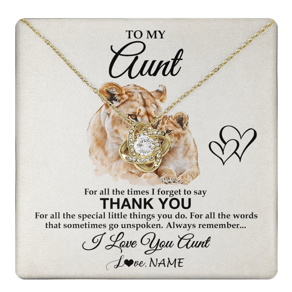 Love Knot Necklace 18K Yellow Gold Finish | 1 | Personalized To My Aunt Necklace From Niece Nephew Thank You Lion Aunt Gift For Mothers Day Birthday Gift Christmas For Aunt Customized Gift Box Message Card | teecentury