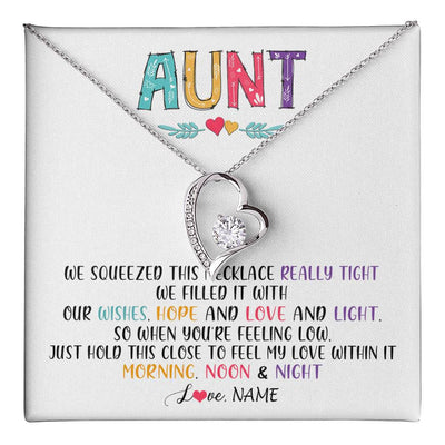Forever Love Necklace 14K White Gold Finish | 1 | Personalized To My Aunt Necklace From Niece Nephew We Squeezed This Necklace Aunt Birthday Mothers Day Christmas Jewelry Customized Gift Box Message Card | teecentury