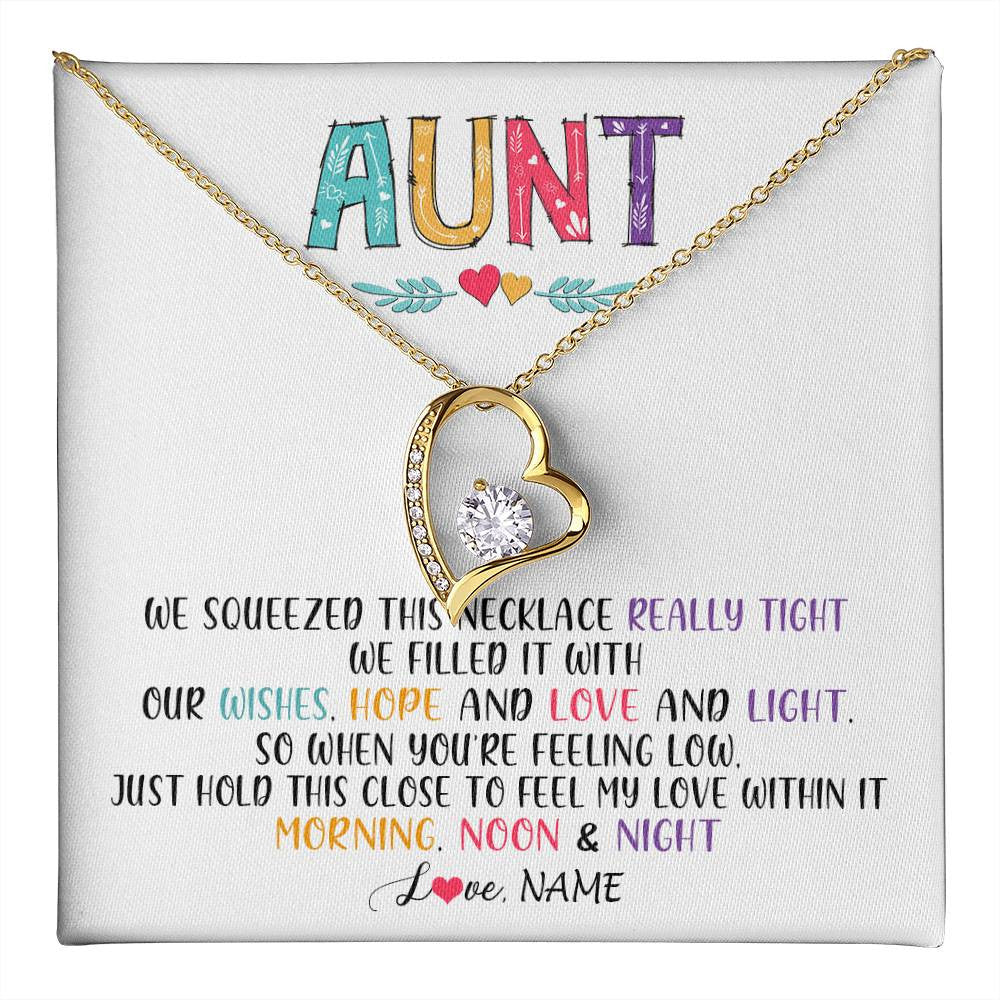 Forever Love Necklace 18K Yellow Gold Finish | 1 | Personalized To My Aunt Necklace From Niece Nephew We Squeezed This Necklace Aunt Birthday Mothers Day Christmas Jewelry Customized Gift Box Message Card | teecentury