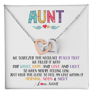 Interlocking Hearts Necklace Stainless Steel & Rose Gold Finish | 1 | Personalized To My Aunt Necklace From Niece Nephew We Squeezed This Necklace Aunt Birthday Mothers Day Christmas Jewelry Customized Gift Box Message Card | teecentury