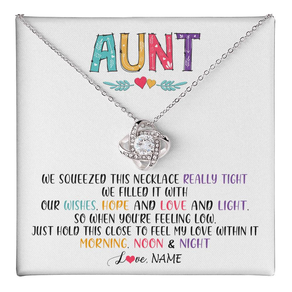 Love Knot Necklace 14K White Gold Finish | 1 | Personalized To My Aunt Necklace From Niece Nephew We Squeezed This Necklace Aunt Birthday Mothers Day Christmas Jewelry Customized Gift Box Message Card | teecentury