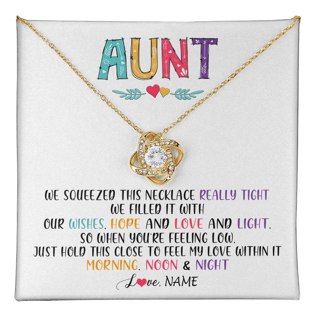 Love Knot Necklace 18K Yellow Gold Finish | 1 | Personalized To My Aunt Necklace From Niece Nephew We Squeezed This Necklace Aunt Birthday Mothers Day Christmas Jewelry Customized Gift Box Message Card | teecentury