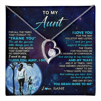 Forever Love Necklace 14K White Gold Finish | 1 | Personalized To My Aunt Necklace From Niece Thank You Day By Day Aunt Birthday Gifts Mothers Day Christmas Customized Gift Box Message Card | teecentury