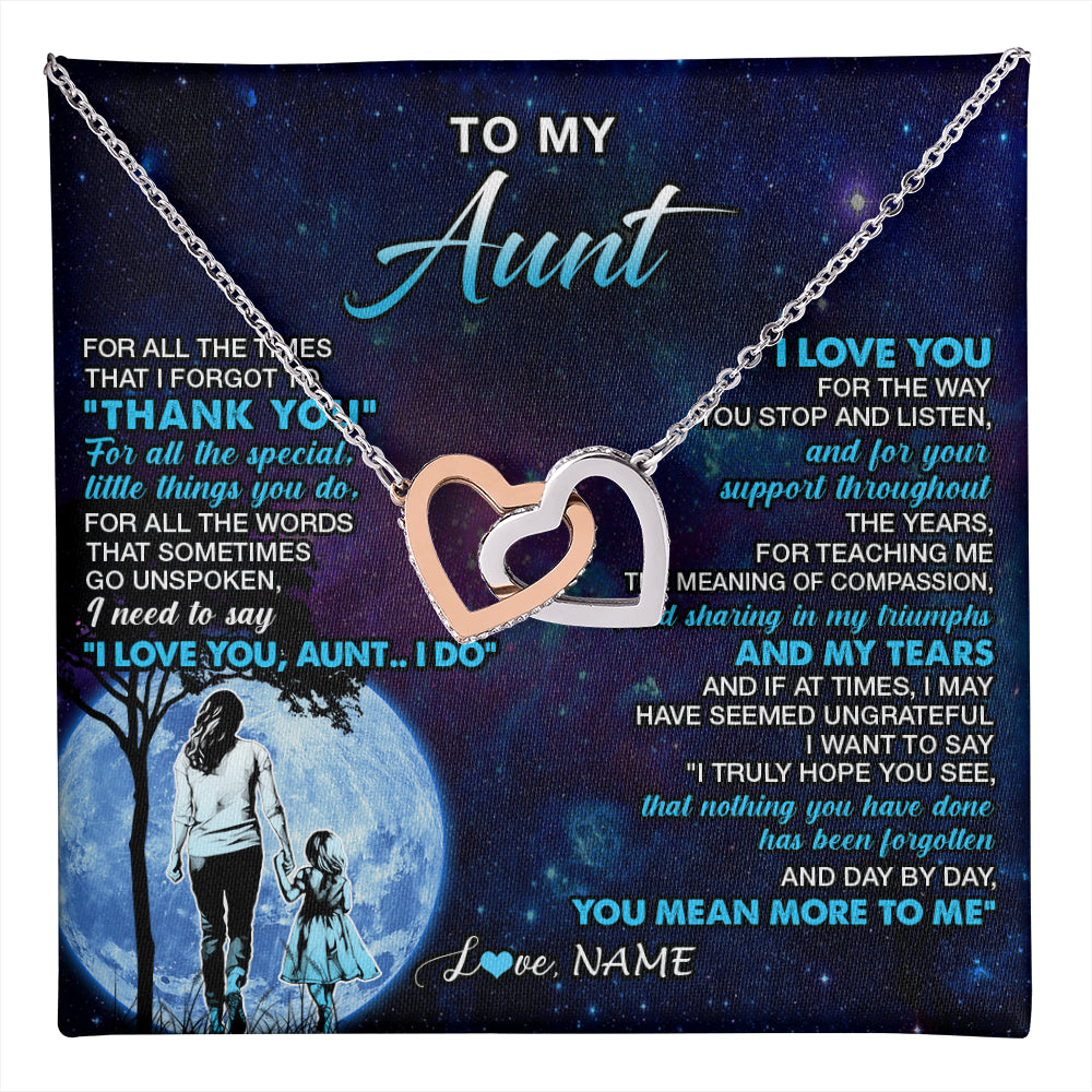 Interlocking Hearts Necklace Stainless Steel & Rose Gold Finish | 1 | Personalized To My Aunt Necklace From Niece Thank You Day By Day Aunt Birthday Gifts Mothers Day Christmas Customized Gift Box Message Card | teecentury