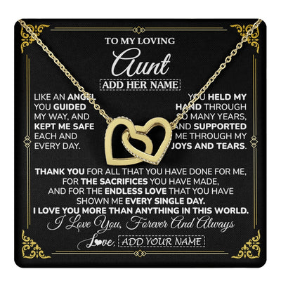 Interlocking Hearts Necklace 18K Yellow Gold Finish | 1 | Personalized To My Aunt Necklace Gifts Meaningful Gift To Aunt From Niece Without You There Is No Me Mothers Day Birthday Custom Gift Box Message Card | https://teecentury.