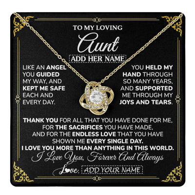 Love Knot Necklace 18K Yellow Gold Finish | 1 | Personalized To My Aunt Necklace Gifts Meaningful Gift To Aunt From Niece Without You There Is No Me Mothers Day Birthday Custom Gift Box Message Card | https://teecentury.