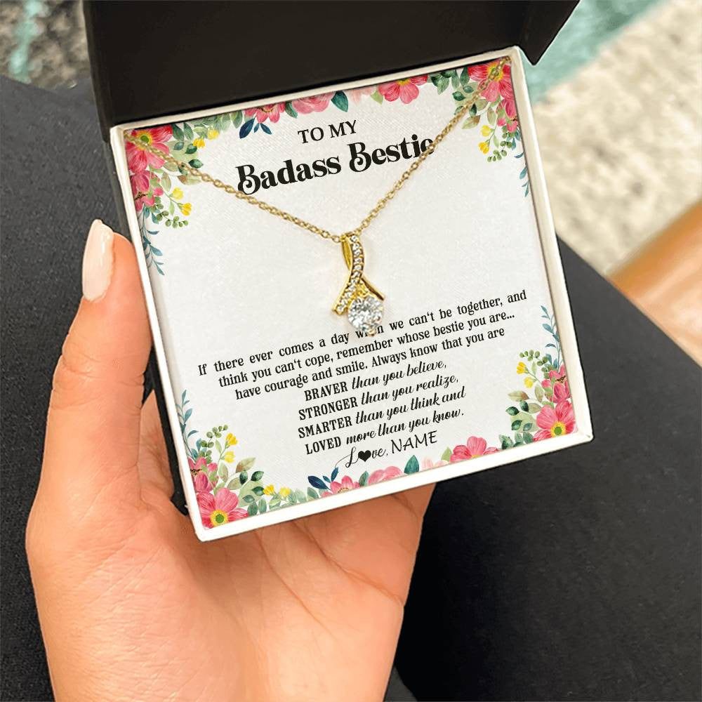 Alluring Beauty Necklace 18K Yellow Gold Finish | 2 | Personalized To My Badass Bestie Necklace Best Friend BFF Long Distance Friendship Unbiological Sister Birthday Gift Jewelry Christmas Customized Message Card | teecentury