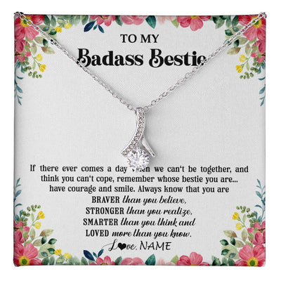Alluring Beauty Necklace 14K White Gold Finish | 1 | Personalized To My Badass Bestie Necklace Best Friend BFF Long Distance Friendship Unbiological Sister Birthday Gift Jewelry Christmas Customized Message Card | teecentury