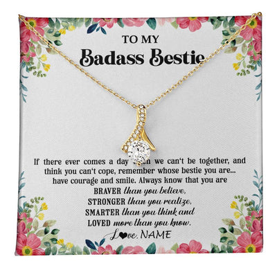 Alluring Beauty Necklace 18K Yellow Gold Finish | 1 | Personalized To My Badass Bestie Necklace Best Friend BFF Long Distance Friendship Unbiological Sister Birthday Gift Jewelry Christmas Customized Message Card | teecentury