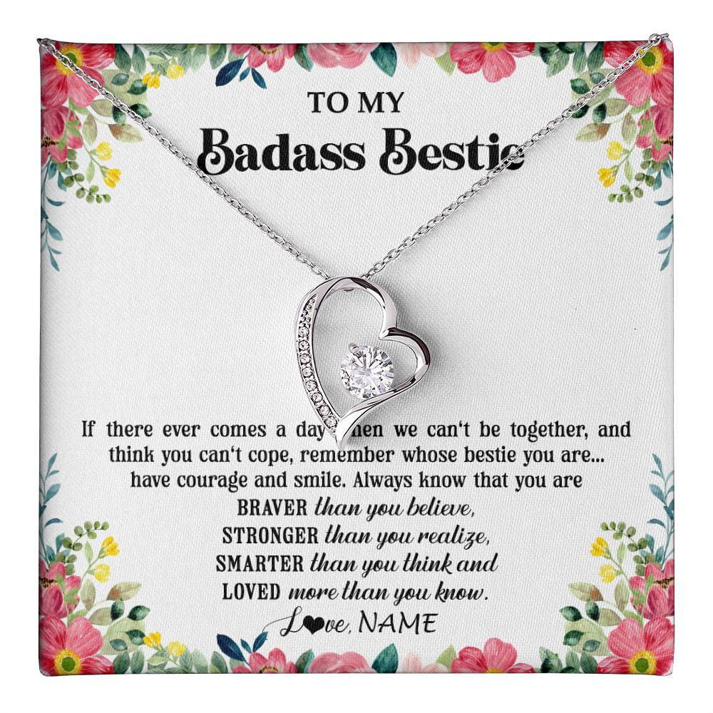 Forever Love Necklace 14K White Gold Finish | 1 | Personalized To My Badass Bestie Necklace Best Friend BFF Long Distance Friendship Unbiological Sister Birthday Gift Jewelry Christmas Customized Message Card | teecentury