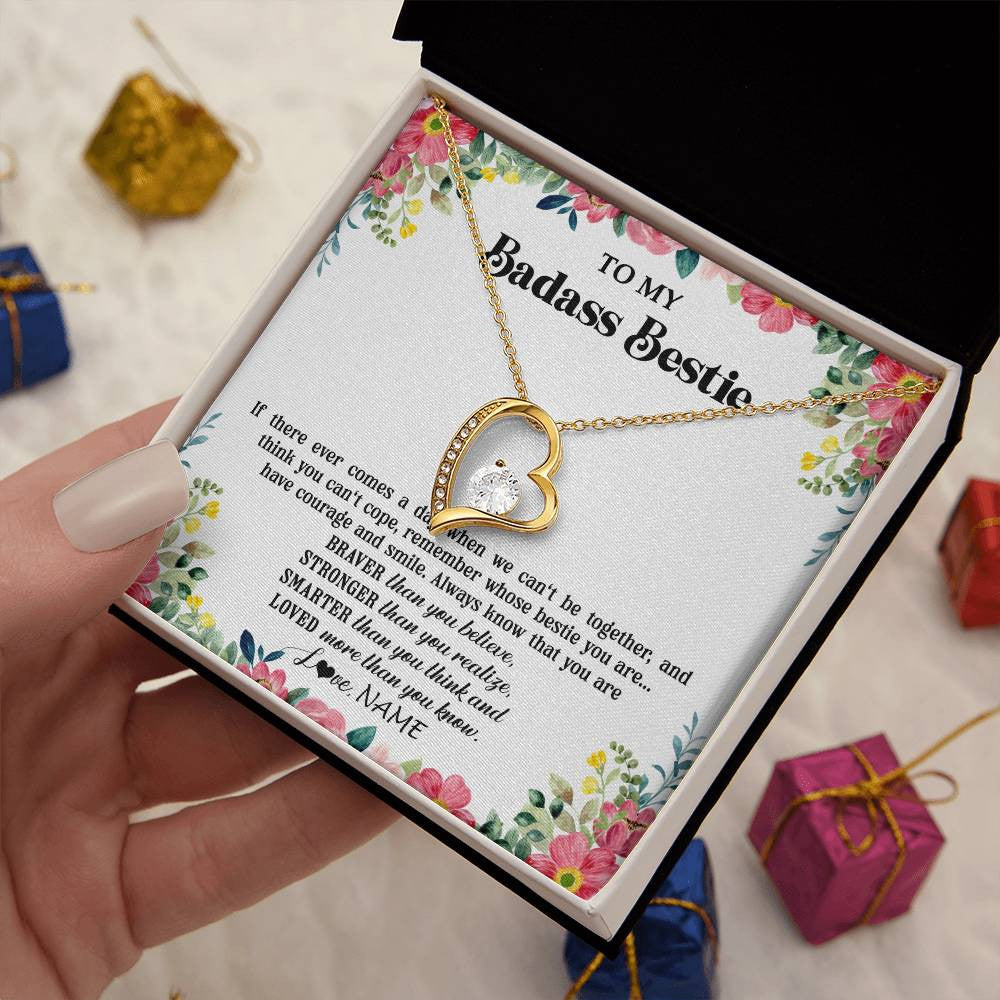 Forever Love Necklace 18K Yellow Gold Finish | 2 | Personalized To My Badass Bestie Necklace Best Friend BFF Long Distance Friendship Unbiological Sister Birthday Gift Jewelry Christmas Customized Message Card | teecentury