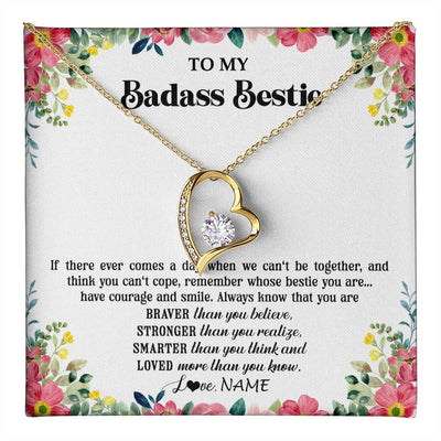 Forever Love Necklace 18K Yellow Gold Finish | 1 | Personalized To My Badass Bestie Necklace Best Friend BFF Long Distance Friendship Unbiological Sister Birthday Gift Jewelry Christmas Customized Message Card | teecentury