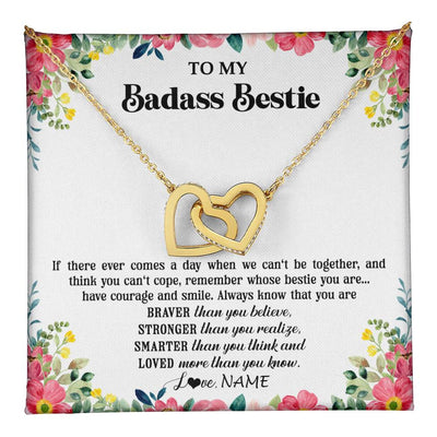 Interlocking Hearts Necklace 18K Yellow Gold Finish | 1 | Personalized To My Badass Bestie Necklace Best Friend BFF Long Distance Friendship Unbiological Sister Birthday Gift Jewelry Christmas Customized Message Card | teecentury