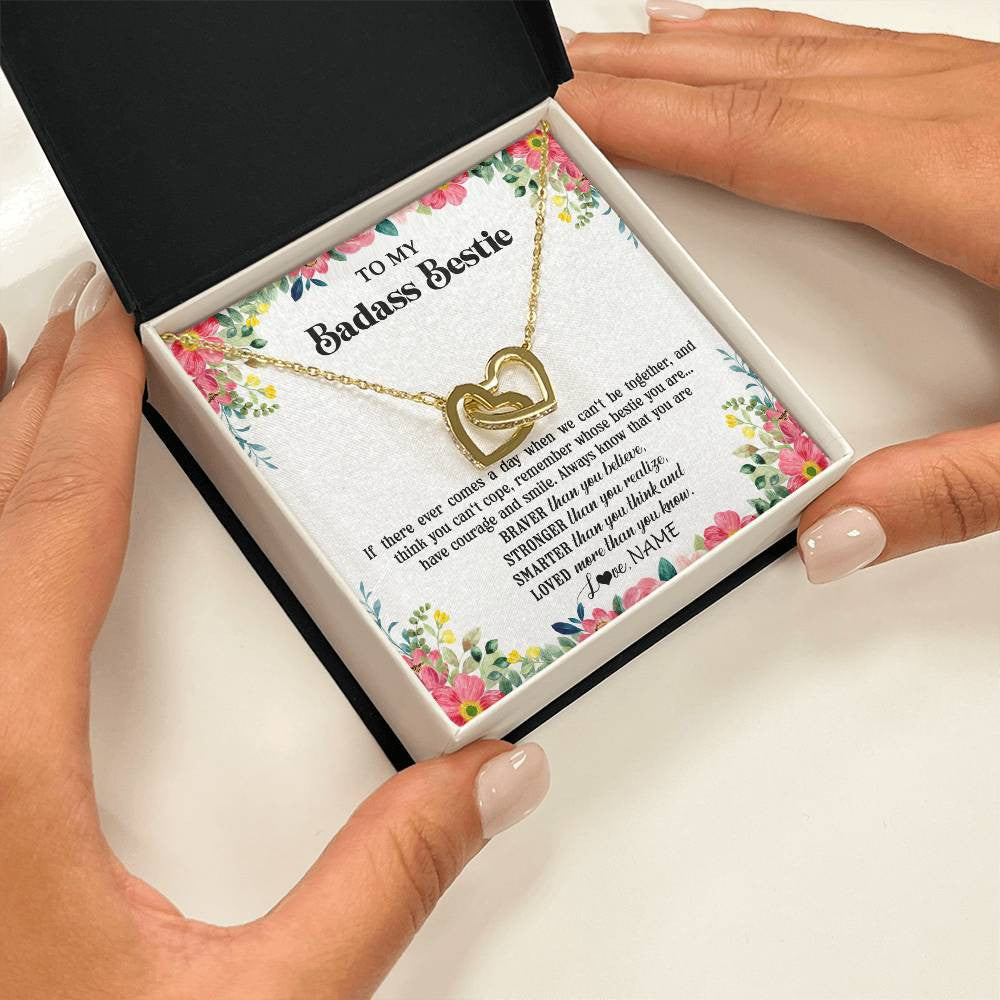 Interlocking Hearts Necklace 18K Yellow Gold Finish | 2 | Personalized To My Badass Bestie Necklace Best Friend BFF Long Distance Friendship Unbiological Sister Birthday Gift Jewelry Christmas Customized Message Card | teecentury