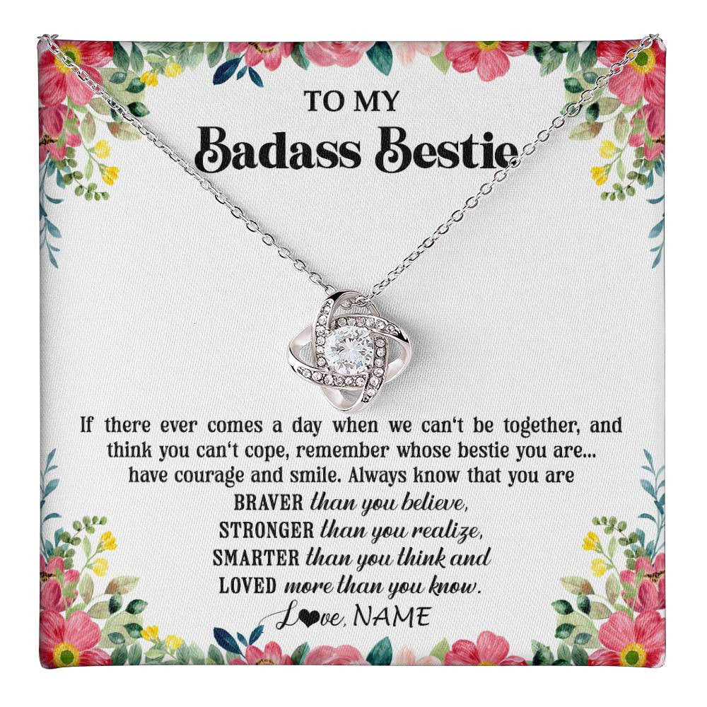 Love Knot Necklace 14K White Gold Finish | 1 | Personalized To My Badass Bestie Necklace Best Friend BFF Long Distance Friendship Unbiological Sister Birthday Gift Jewelry Christmas Customized Message Card | teecentury