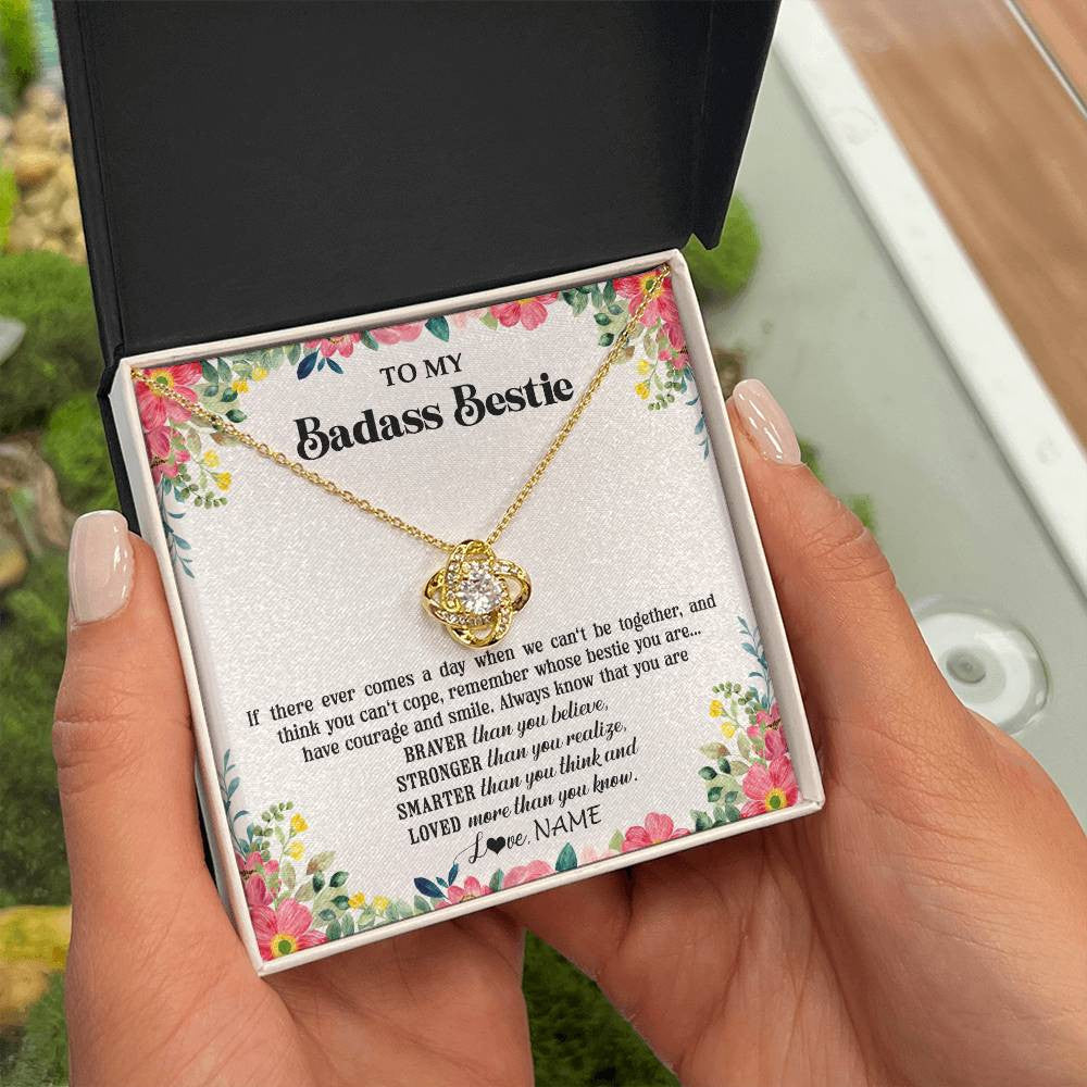 Love Knot Necklace 18K Yellow Gold Finish | 2 | Personalized To My Badass Bestie Necklace Best Friend BFF Long Distance Friendship Unbiological Sister Birthday Gift Jewelry Christmas Customized Message Card | teecentury