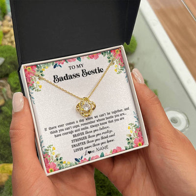 Love Knot Necklace 18K Yellow Gold Finish | 2 | Personalized To My Badass Bestie Necklace Best Friend BFF Long Distance Friendship Unbiological Sister Birthday Gift Jewelry Christmas Customized Message Card | teecentury