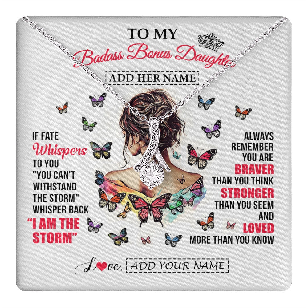 Alluring Beauty Necklace 14K White Gold Finish | 1 | Personalized To My Badass Bonus Daughter From Step Dad Step Mom Necklace I Am The Storm Stepdaughter Gifts Birthday Christmas Custom Gift Box Message Card | https://teecentury.