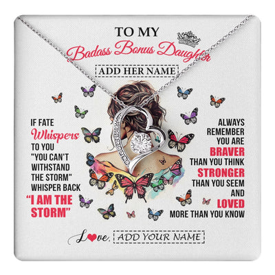 Forever Love Necklace 14K White Gold Finish | 1 | Personalized To My Badass Bonus Daughter From Step Dad Step Mom Necklace I Am The Storm Stepdaughter Gifts Birthday Christmas Custom Gift Box Message Card | https://teecentury.