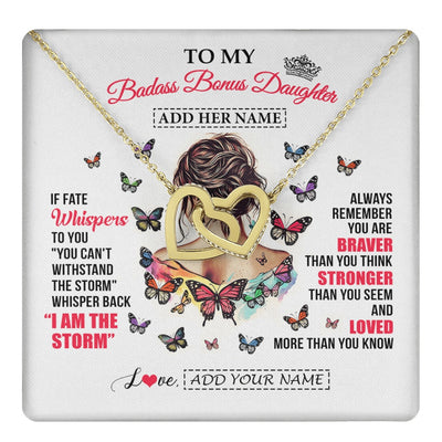 Interlocking Hearts Necklace 18K Yellow Gold Finish | 1 | Personalized To My Badass Bonus Daughter From Step Dad Step Mom Necklace I Am The Storm Stepdaughter Gifts Birthday Christmas Custom Gift Box Message Card | https://teecentury.