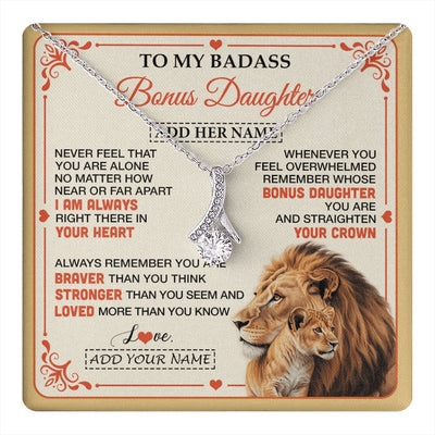 Alluring Beauty Necklace 14K White Gold Finish | 1 | Personalized To My Badass Bonus Daughter Gifts From Stepmom Necklace Lion Jewelry Gifts Present Ideas For Stepdaughter Birthday Christmas Gift Box Message Card | https://teecentury.