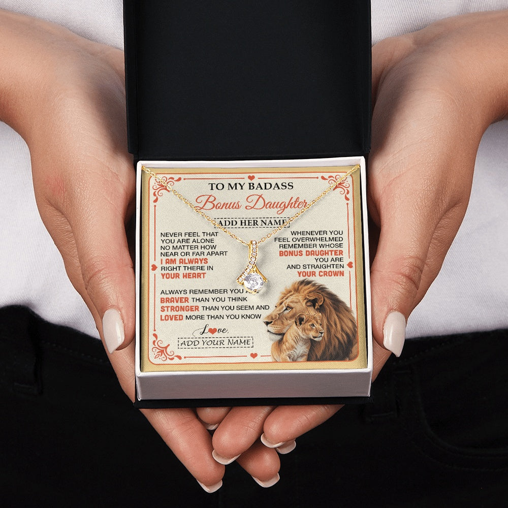 Alluring Beauty Necklace 18K Yellow Gold Finish | 2 | Personalized To My Badass Bonus Daughter Gifts From Stepmom Necklace Lion Jewelry Gifts Present Ideas For Stepdaughter Birthday Christmas Gift Box Message Card | https://teecentury.