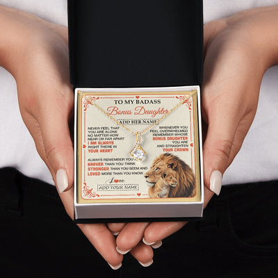 Alluring Beauty Necklace 18K Yellow Gold Finish | 2 | Personalized To My Badass Bonus Daughter Gifts From Stepmom Necklace Lion Jewelry Gifts Present Ideas For Stepdaughter Birthday Christmas Gift Box Message Card | https://teecentury.