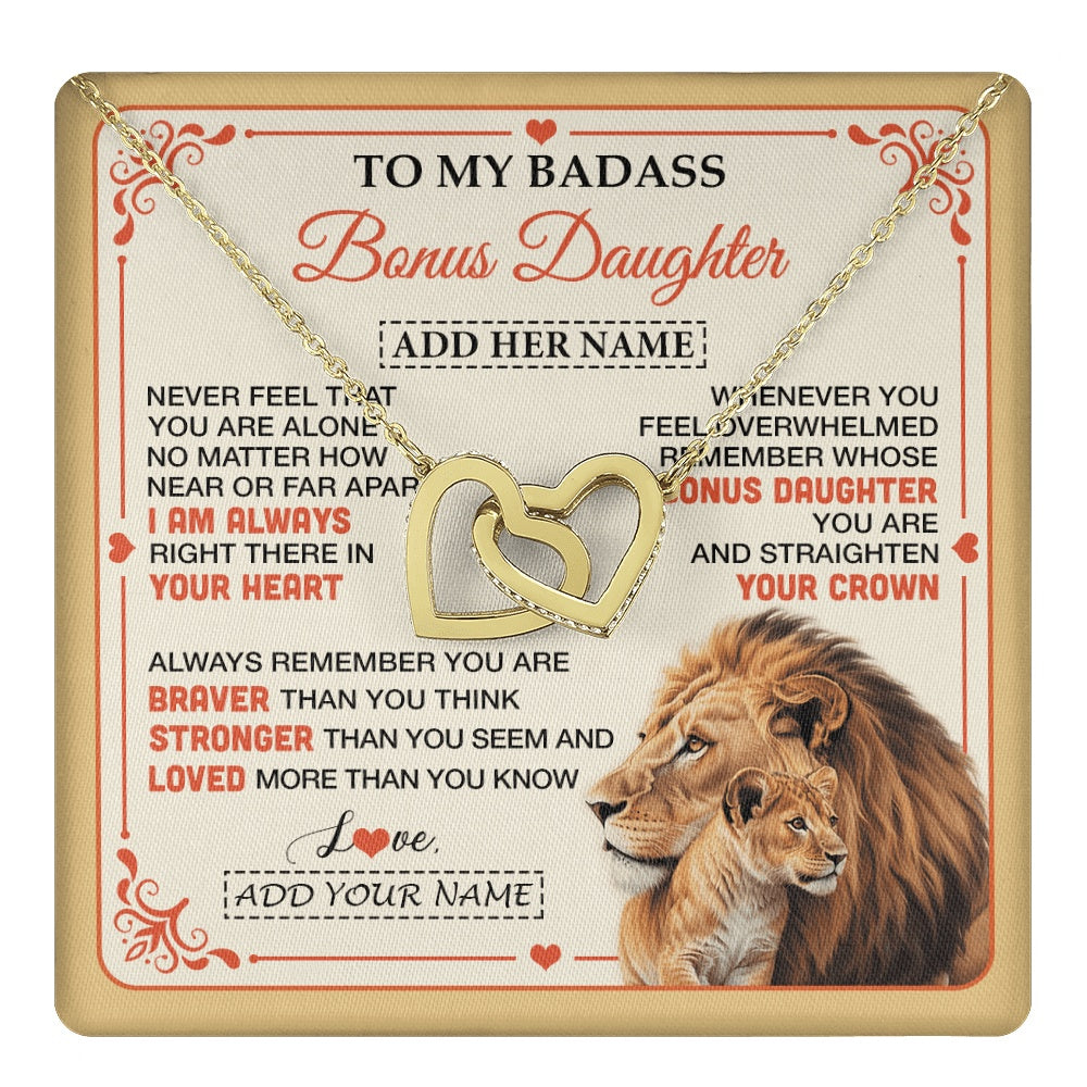 Interlocking Hearts Necklace 18K Yellow Gold Finish | 1 | Personalized To My Badass Bonus Daughter Gifts From Stepmom Necklace Lion Jewelry Gifts Present Ideas For Stepdaughter Birthday Christmas Gift Box Message Card | https://teecentury.