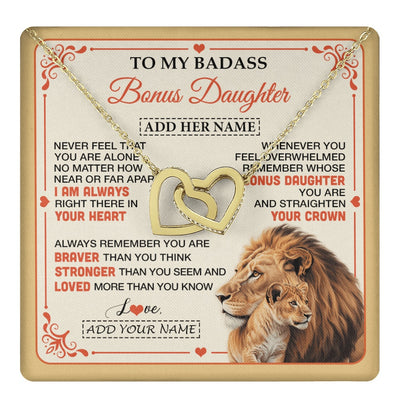 Interlocking Hearts Necklace 18K Yellow Gold Finish | 1 | Personalized To My Badass Bonus Daughter Gifts From Stepmom Necklace Lion Jewelry Gifts Present Ideas For Stepdaughter Birthday Christmas Gift Box Message Card | https://teecentury.