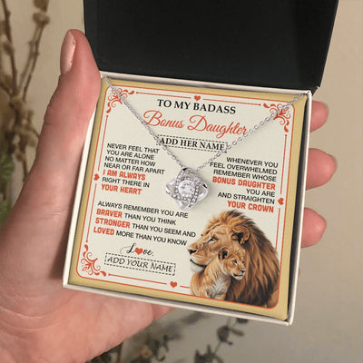 Love Knot Necklace 14K White Gold Finish | 2 | Personalized To My Badass Bonus Daughter Gifts From Stepmom Necklace Lion Jewelry Gifts Present Ideas For Stepdaughter Birthday Christmas Gift Box Message Card | https://teecentury.