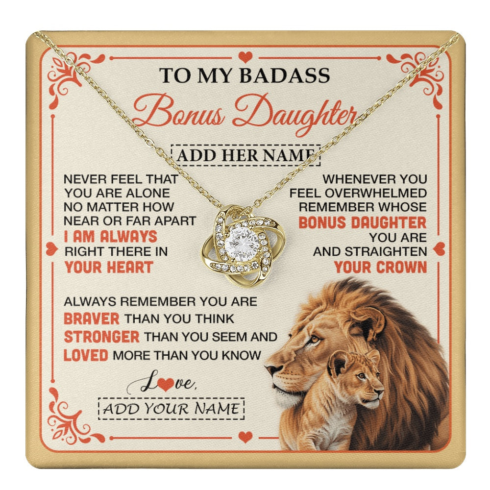 Love Knot Necklace 18K Yellow Gold Finish | 1 | Personalized To My Badass Bonus Daughter Gifts From Stepmom Necklace Lion Jewelry Gifts Present Ideas For Stepdaughter Birthday Christmas Gift Box Message Card | https://teecentury.