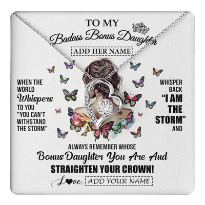 Forever Love Necklace 14K White Gold Finish | 1 | Personalized To My Badass Bonus Daughter I Am The Storm Necklace From Stepdad Stepmom Beautiful Step Daughter Birthday Gifts Christmas Gift Box Message Card | https://teecentury.